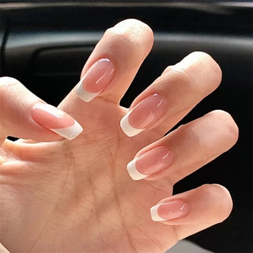Nail Art Pink - 24 pçs/set curto francês minimalista unhas
