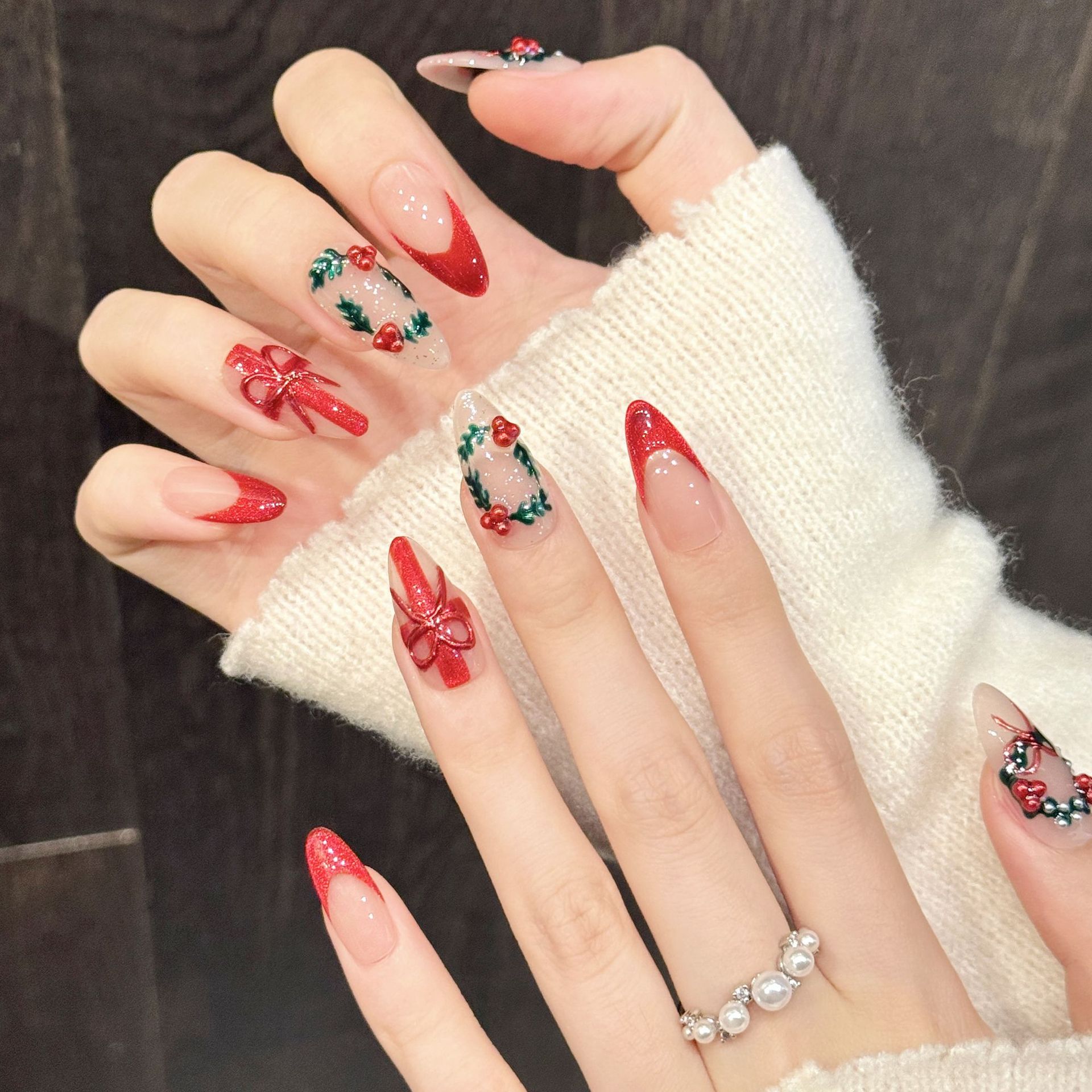 10 pçs natal vermelho nu médio - Nail Art Press On avaliação e preço