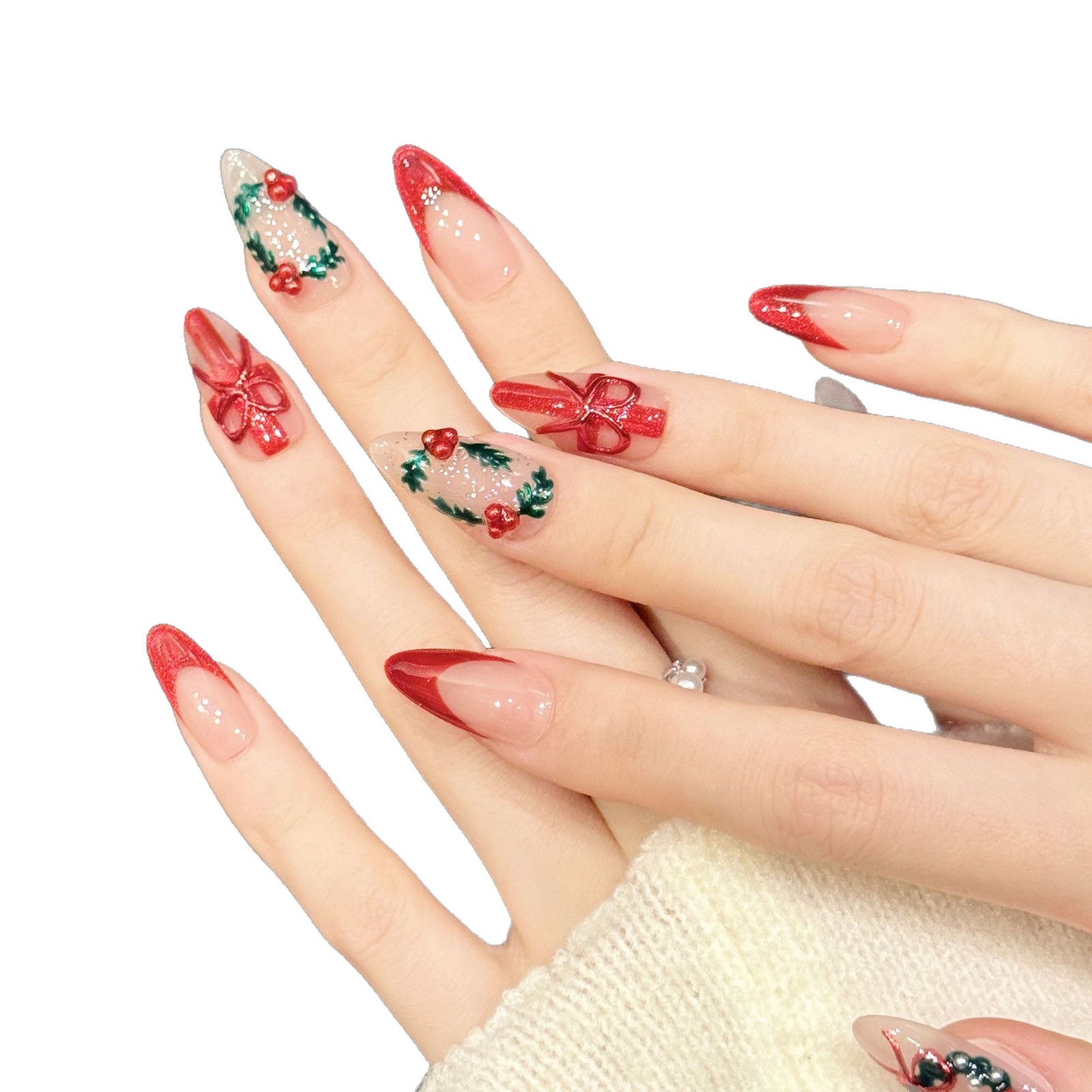 10 pçs natal vermelho nu médio - Nail Art Press On avaliação e preço