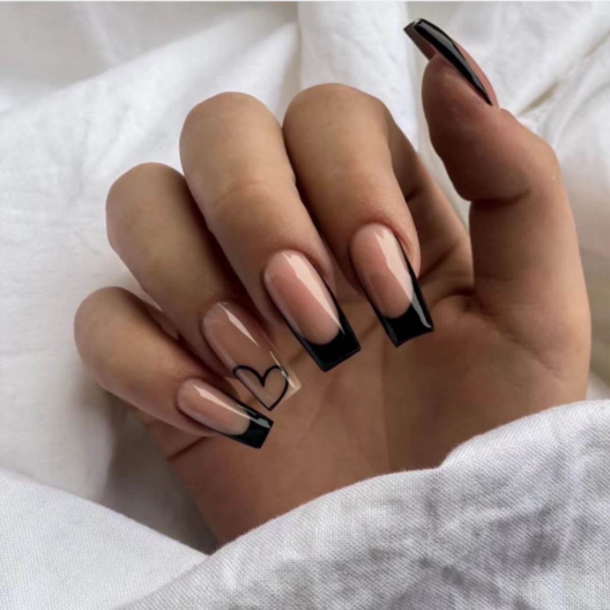 24 pçs preto francês conjuntos - Nail Art Press On avaliação e preço